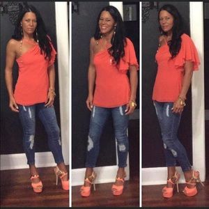 bebe one shoulder top xs